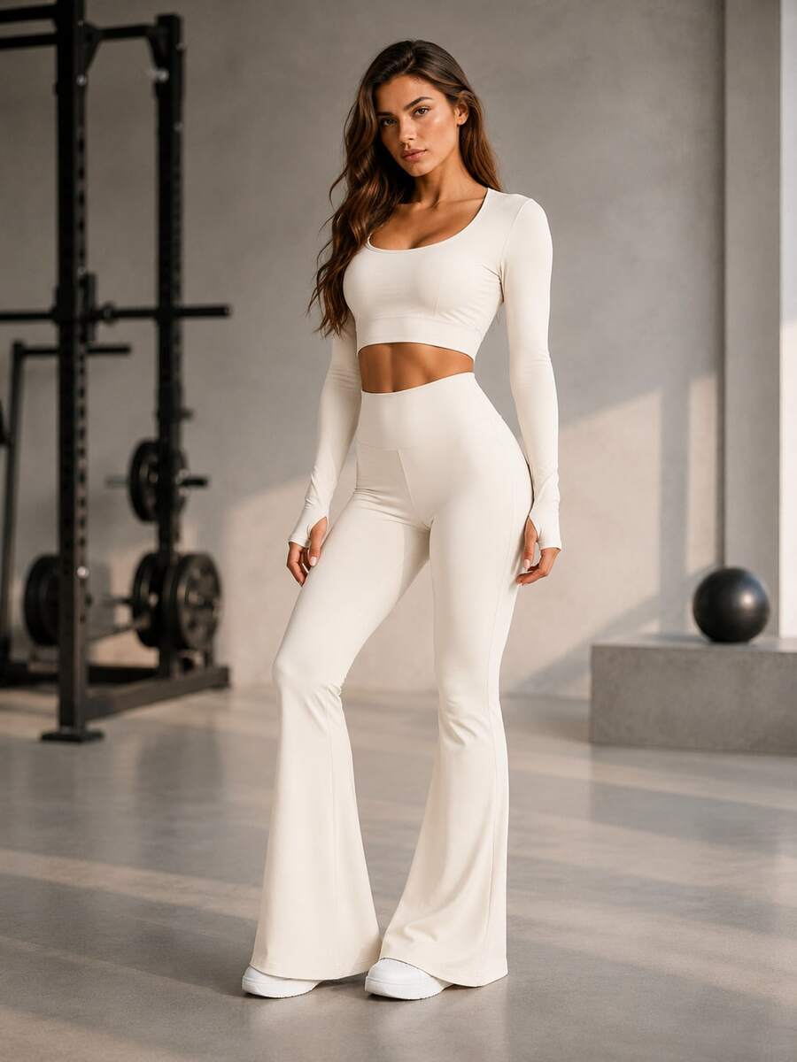 Calça Flare Feminina Cintura Alta Fitness Academia Yoga Tecido Grosso Zero Transparência