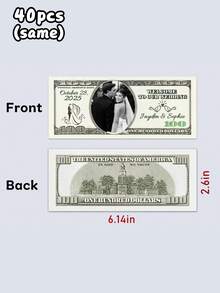 20/40/60/80/100pcs Wedding Anniversary Fake Money, Customized Wedding Dollar Bills, Bills Printed With Your Photo, Personalized 100 Dollar Bills, Engagement Party Game Money, Bachelorette Party Game Money, Prop Money - Green - View 14
