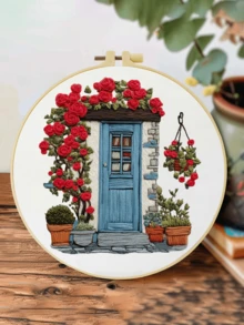 Embroidery Kit 15x15cm/5.9in Or 20x20cm/7.9in Fairy Tale Cottage Theme Includes 2 Embroidery Needles, Embroidery Thread, Pre-Printed Fabric, Embroidery Hoop And Instructions Suitable For Beginners Perfect Gift For Family/Friends Home/Office Wall Decor Simple DIY Art - Home - View 18