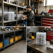 7 piezas (6 contenedores y 1 tapa) Cajas de almacenamiento transparentes con tapa y asa, diseño de cierre a presión, caja de almacenamiento de herramientas transparente, tornillos de ferretería del hogar, llaves inglesas, caja de almacenamiento y clasificación de accesorios de ferretería, caja organizadora de juguetes, caja organizadora portátil dividida - A - Ver 7