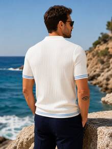 Suéter tipo polo henley de moda urbana para hombres para ir al trabajo - Blanco - Ver 2