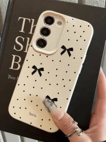 1 Stück weiße Vollbild-Polka-Dot-Schleife personalisierte minimalistische Anti-Fall-weiche TPU-Mode-Handyhülle mit vollständiger Abdeckung und Anti-Verschmutzung-Schutzhülle für Samsung-Serie - Verschiedenfarbig - Übersicht 2