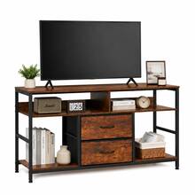 Modern TV Stand With Storage Drawers, Industrial Entertainment Center Console Table With Open Shelves For Living Room - Rust Brown - View 6