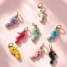 1pc Gold Seahorse Pendant Colorful Seahorse Shaped Charm Accessory Suitable For Necklace Bracelet Earrings Decoration Versatile Fashion - Multicolor - View 10