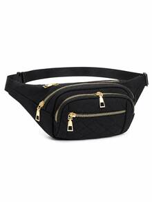 Women's Fashionable Casual Commuter Sports Waist Bag, Multi-Pocket Design, Unisex, Multiple Colors Available, Adjustable Shoulder Strap, Multiple Zipp - Black - View 4