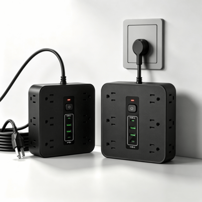 Regleta de 12 tomas de CA con 2 puertos USB-C y 2 puertos USB, cable de extensión de 48 pulgadas/120 pulgadas con enchufe plano, estación de carga de escritorio para el hogar, oficina y dormitorio