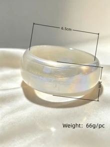 1pc Y2K Millennium Hot Girl Dopamine Colorful Resin Wide Bracelet, Iridescent Pearlescent Glossy Thick Solid Color Bangle, Ins Niche Versatile Girl Daily Outfit Accessory - Luminous Round Bangle - View 5
