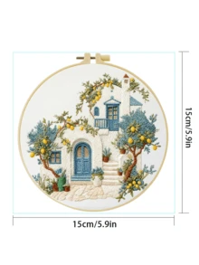 Embroidery Kit 15x15cm/5.9in Or 20x20cm/7.9in Fairy Tale Cottage Theme Includes 2 Embroidery Needles, Embroidery Thread, Pre-Printed Fabric, Embroidery Hoop And Instructions Suitable For Beginners Perfect Gift For Family/Friends Home/Office Wall Decor Simple DIY Art - Home - View 11