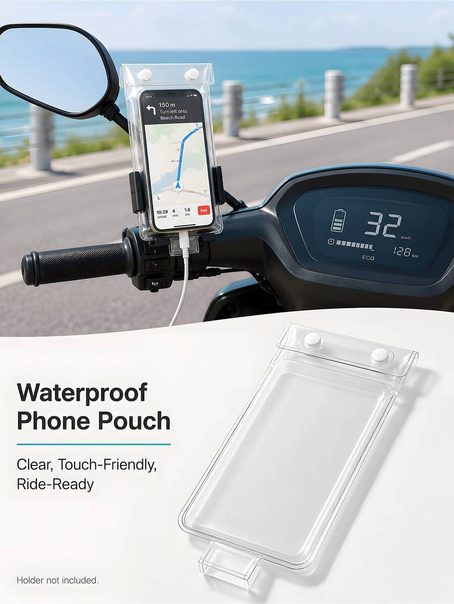 1pc Waterproof Motorcycle Phone Case, Transparent Handlebar Phone Bag, Waterproof Phone Pouch, Motorcycle Phone Holder, Chargeable