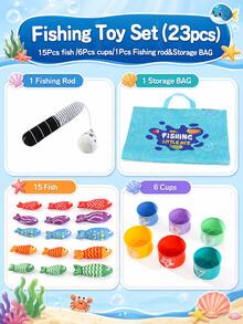 1套非磁性幼兒布藝釣魚玩具，數字配對疊杯釣魚玩具組，附魔鬼氈魚片與可折疊布收納袋，早教互動爬行玩具，適合男孩女孩，兒童節與生日禮物（配件隨機配色） - 彩色 - 查看 13