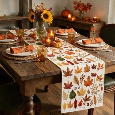 1pc Autumn Leaf Pattern Table Runner, Modern Style, Home Kitchen Decor, Indoor/Outdoor Party Supplies, Room Decoration. Suitable For Daily Home Kitchen Decor, Daily Party Decor, Autumn Decor.