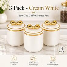 3 Buah Stoples Penyimpanan Kopi dengan Tutup Simpul Pita Elegan, Set Wadah Dapur Plastik Bening Hitam Krem Putih untuk Biji Kopi, Teh, Gula, Permen, Camilan & Pengorganisasian Meja Dapur - View 14