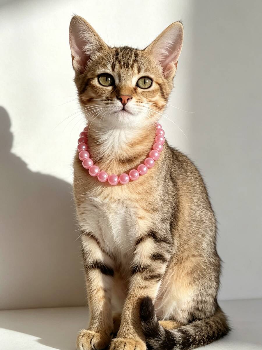 Cat Pearl Necklace Fashion 10mm Deep Pink Pearl Collar Pet Neck Collar Dog Classic Accessory - Hot Pink - View 1