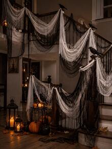 6/3/1pc Black/White Halloween Spooky Gauze, Porch Decor, 30x72 Inch Halloween Tablecloth Gauze, Suitable For Halloween Home Decor And Gothic Wedding Supplies - Black and White Gauze - View 7