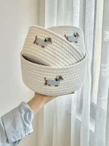 1pc/3pcs Fabric Storage Basket, Suitable For Gift Shop Toy Organization, Seaside Style Seagrass Woven Storage Basket, Bohemian Style, Applicable For Home Storage Decoration, Dorm Desk Storage, Bedside Storage - Dog Basket - View 4