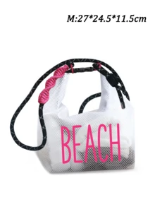 大容量多功能防水PVC收納袋，印有「Beach」文字，抽繩設計，可手提或肩背，適用於游泳、健身、海灘、潛水、夏季度假及日常使用。輕巧便攜，防水防濺效果佳，容量充足，可收納化妝品、盥洗用品、毛巾、泳衣、運動服等，女性教師的理想禮物，郵輪旅行必備 - 彩色 - 查看 19