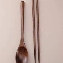 1pc Wooden Spoon & 1pair Chopsticks, Kitchen, Christmas Gift,School Supplies - Brown - View 3