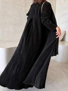 2pcs Women's Brown Long Kaftan Robe + Chiffon Matching Headscarf, Regular Long Sleeve, Non-Stretch Woven Fabric, Ideal Autumn Outfit Black Fall - Black - View 5