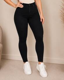 Women's Skinny High-Waisted Jeans With Lycra And Push-Up Effect Basic - 純黑色 - 查看 1