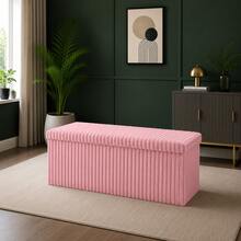 Aafan Ribbed Velvet Large Ottoman Storage Bench, Folding Ottoman Storage Box, Footstool Or Storage Chest With Lid For Bedroom, Wooden Box Fleece Cover - Rosa - Ver 7