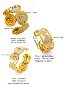 VceTd 1 Set Gentle Style Enamel Craft Pattern Design Stainless Steel Women's Bracelet Suitable For Vacation And Travel - Yellow Gold - View 12