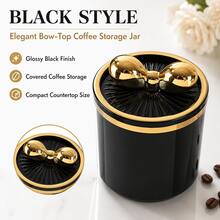 3 Buah Stoples Penyimpanan Kopi dengan Tutup Simpul Pita Elegan, Set Wadah Dapur Plastik Bening Hitam Krem Putih untuk Biji Kopi, Teh, Gula, Permen, Camilan & Pengorganisasian Meja Dapur - View 5
