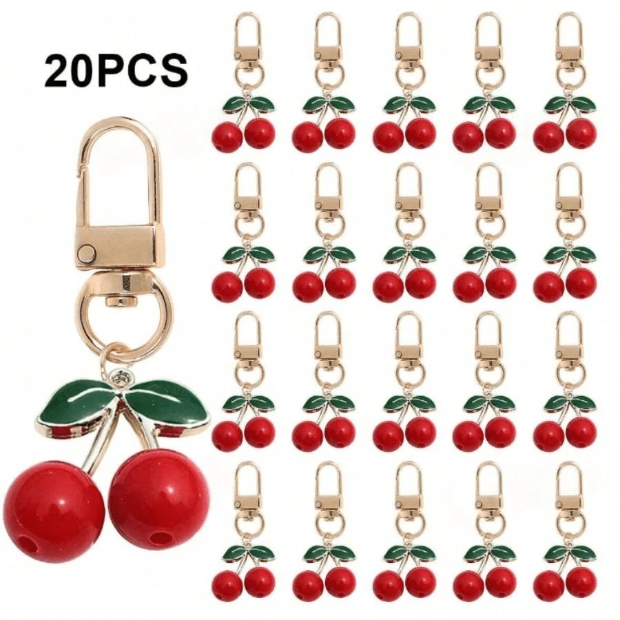 20pcs Mini Cute Cherry Shape Metal Keychain For Backpack Ornaments, Decorative Buckle, Women's Birthday Gifts, Round Plant Theme Design Daily Use Acce - Multicolor - View 1