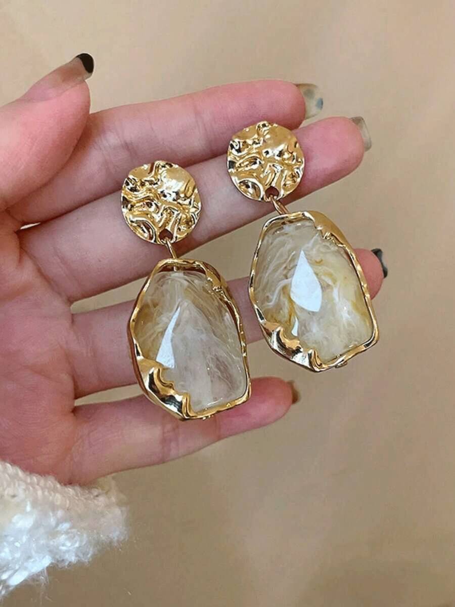 1對復古樹脂幾何耳環，適合女性，適用於聖誕節、日常穿搭、通勤，大尺寸亮眼飾品配件，也是絕佳禮物