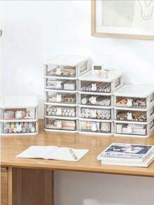 1 Piece Cute Rabbit Desktop Storage Box, Rabbit Drawer Type Stationery Organizer, Mini Acrylic Figurine Display Box, Cosmetics And Jewelry Storage Box, Suitable For Dormitories, Bedrooms, Dressing Tables Or Offices, Is An Ideal Gift For The Opening S - A - View 6
