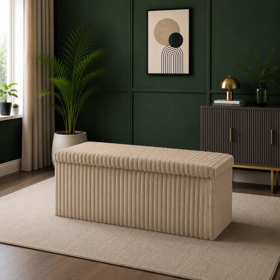 Aafan Ribbed Velvet Large Ottoman Storage Bench, Folding Ottoman Storage Box, Footstool Or Storage Chest With Lid For Bedroom, Wooden Box Fleece Cover - 貂 - View 1