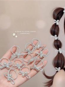 10pcs/Set Girls Hair Accessories Sweet Silver & Colorful Bow Hair Ties Small Elastic Bands Cute Hair Accessories, Suitable For Braiding Or Hair Volume For Young Girls - Multicolor - View 1