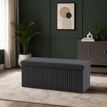 Aafan Ribbed Velvet Large Ottoman Storage Bench, Folding Ottoman Storage Box, Footstool Or Storage Chest With Lid For Bedroom, Wooden Box Fleece Cover - Charcoal - View 8