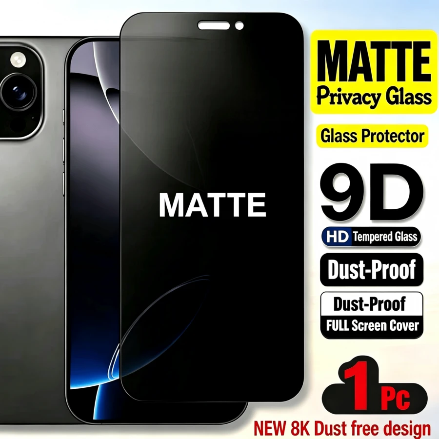 1片強化玻璃磨砂防窺螢幕保護貼，全螢幕覆蓋設計，適用於 iPhone 17 Pro Max/17 Air/17E/16 Pro Max/16E/15 Pro Max/15 Plus/14 Pro Max/13 Mini/12 Mini/11 Pro Max/Xs Max 及其他機型 - 無色 - 查看 1