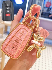 Suitable For Car Key Fob Cover With Cute Puppy Pendant, White Gold Special Diamond Texture Key Fob Shell, Full Protection For Key Fob, Soft Key Full Protection Cover, Compatible With 2020-2025 Highlander, 2019-2024 RAV4 Corolla, 2018-2024 Camry Avalon, 2022-2024 4Runner, 2017-2024 C-HR 86 GT86 Prius Prime Prado Gift - Puppy Style - View 9