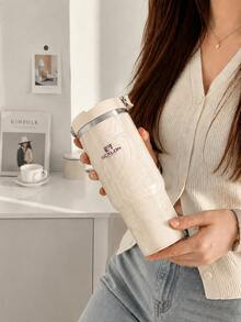 SCALON 30oz/900ML 1PC Large Capacity Insulated Tumbler With Handle And Straw, Portable Stainless Steel Vacuum Leak-Proof Drinking Cup, Ice Tumbler, Travel Mug, Stainless Steel Insulated Cold/Hot Cup, Coffee Cup, Suitable For Travel, School, Office, Outdoor, Gym, Home And Other Scenarios, Gift For Friends, Family, Holiday Gift, Birthday Gift (Includes Straw) Ideal Christmas/Halloween Gift, All Season Use - View 5