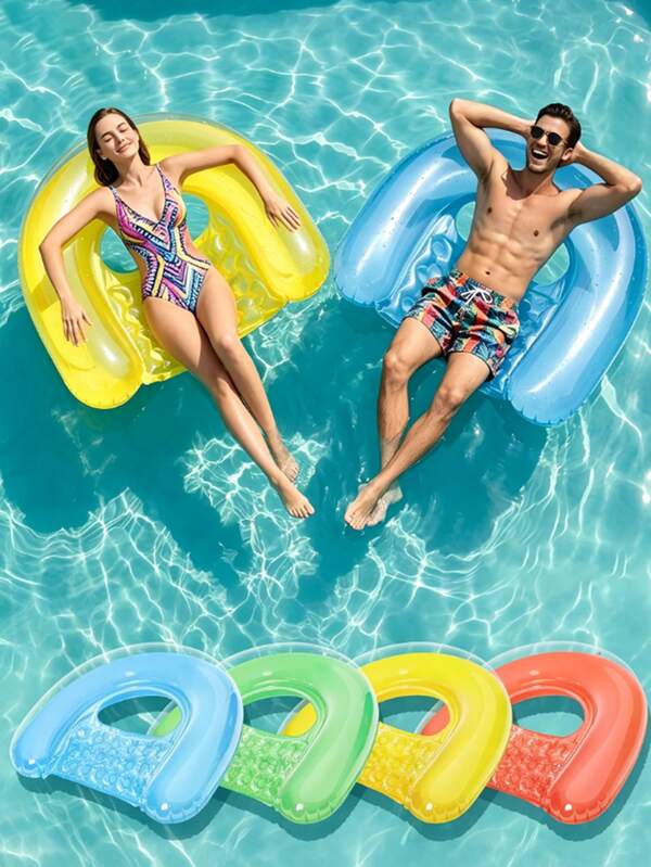 1pc Inflatable Water Sofa, Solid Color Minimalist Style, With Cup Holder, Handle Design, PVC Material, Suitable For Water, Swimming Pool, Beach Theme Party, Water Floating Seat, Inflatable Float, Air Pump Required