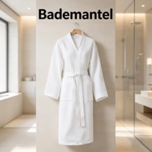 Unisex-Badewäsche aus Baumwolle; einfarbiger, leichter Waffelgewebe-Kleidungsbademantel; schnell trocknend, bequem und lässig - Weiss - Übersicht 1