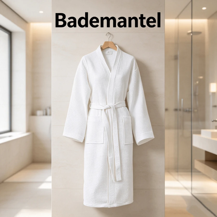 Unisex-Badewäsche aus Baumwolle; einfarbiger, leichter Waffelgewebe-Kleidungsbademantel; schnell trocknend, bequem und lässig - Weiss - Übersicht 1