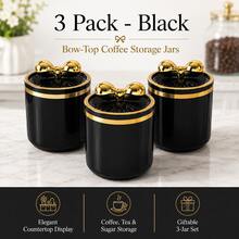 3 Buah Stoples Penyimpanan Kopi dengan Tutup Simpul Pita Elegan, Set Wadah Dapur Plastik Bening Hitam Krem Putih untuk Biji Kopi, Teh, Gula, Permen, Camilan & Pengorganisasian Meja Dapur - View 12