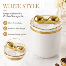 3 Buah Stoples Penyimpanan Kopi dengan Tutup Simpul Pita Elegan, Set Wadah Dapur Plastik Bening Hitam Krem Putih untuk Biji Kopi, Teh, Gula, Permen, Camilan & Pengorganisasian Meja Dapur - View 7