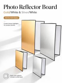 Foldable Self-Standing Photography Reflector, Double-Sided Gold/White Or Silver/White Light Reflecting Card, A3/A4 Desktop Light Shaping Board, Suitable For Jewelry, Perfume, Cosmetics And Product Photography - View 1