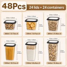 6/24pcs Plastic Food Storage Containers With Lids, Stackable Kitchen Pantry Organizer For Dry Goods, Snacks, Pasta And Meal Prep - Clear - View 9