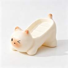 Cute Cartoon Cat Draining Soap Dish, Soft Silicone Rubber Kitten Soap Holder, Bathroom Sink Organizer Storage Decor - Amber-Soap Box - View 1