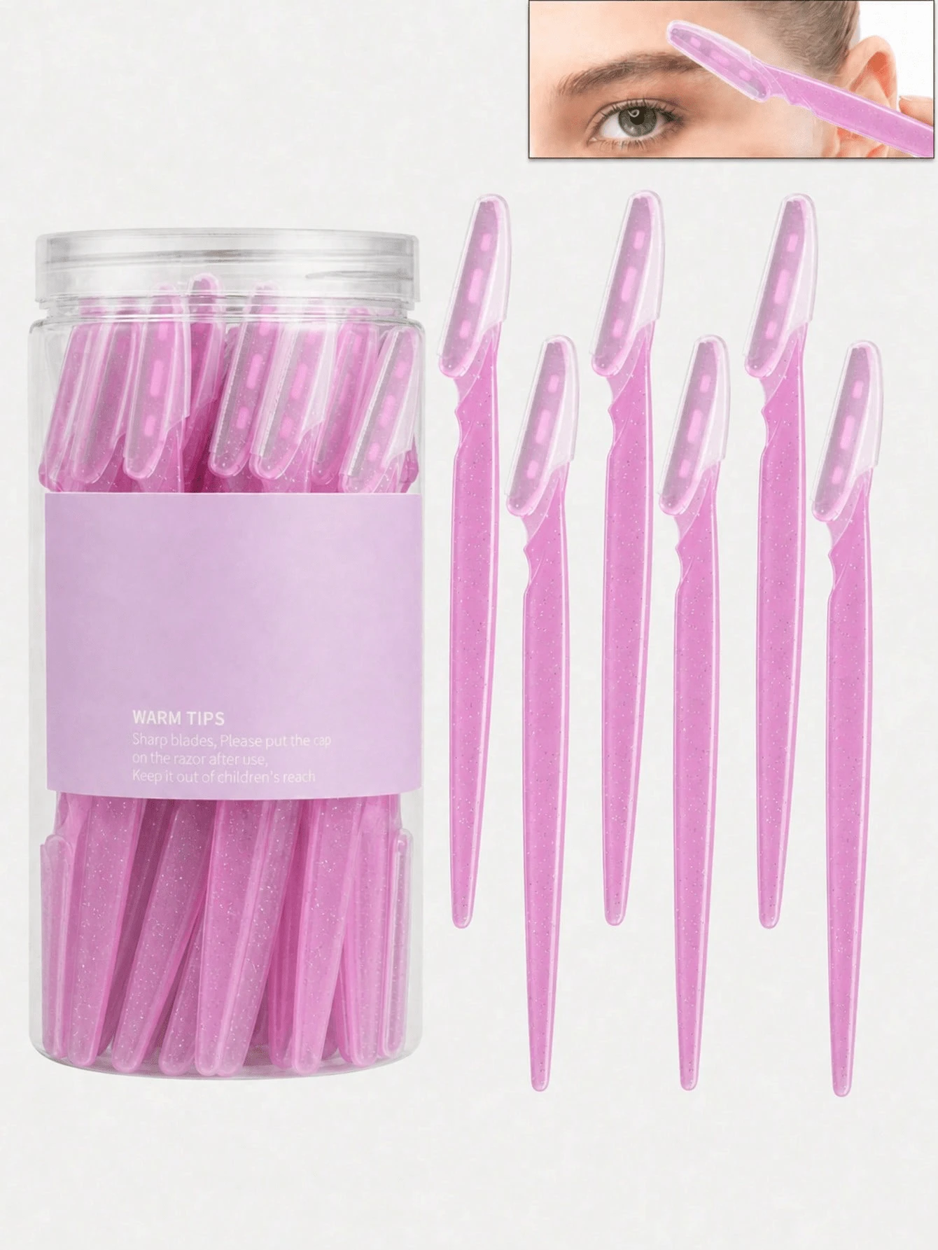 Juego de 30 piezas de rasuradora de cejas rosa con brillo, recortadora y rasuradora de cejas, herramienta exfoliante para raspar la piel, recortadora para depilación corporal y juego de rasuradora facial y de cejas, hoja de mango largo con cubierta protectora de precisión, herramienta de arreglo de cejas para mujeres, adecuada para uso diario o de viaje - Rosa brillante - Ver 1