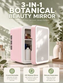SOKANY Mininevera de belleza de 4L con luz LED ajustable y espejo, enfriamiento dual para almacenamiento de cosméticos y alimentos, refrigerador portátil mini para dormitorio, oficina y uso en automóvil - Ver 2
