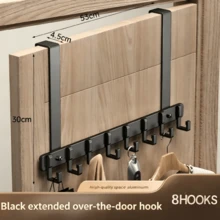 1pc Black Rectangular Over-The-Door Organizer Rack, Heavy Duty Storage Holder For Coats, Hats, Keys, Suitable For Bedroom, Bathroom, Entryway, Dorm, Rental Home, Minimalist Luxury Home Storage Solution - Black - View 19