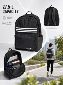 Adidas 3-Stripes Horizontal Backpack Large Capacity School Bag Sports Backpack HG0351 - Black - View 5