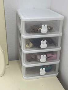 1 Piece Cute Rabbit Desktop Storage Box, Rabbit Drawer Type Stationery Organizer, Mini Acrylic Figurine Display Box, Cosmetics And Jewelry Storage Box, Suitable For Dormitories, Bedrooms, Dressing Tables Or Offices, Is An Ideal Gift For The Opening S - A - View 8