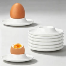 6-Pack White Plastic Egg Cups, Round Shape For Holding Soft-Boiled Eggs At Breakfast. Classic Design For Daily Breakfast Serving. - View 1