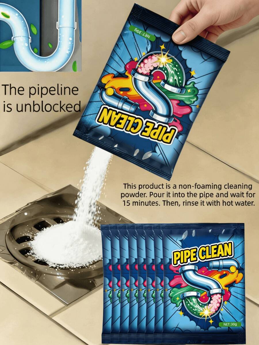 Pipe Unclogging Powder, Drain Unclogging Powder, Pipe Unclogging Agent, Drain Unclogging Agent, Pipe Cleaning Powder, Can Dissolve Hair, Soap Scum And Grease Clogging Kitchen Sink And Bathroom Drain Pipes, Wait 15-30 Minutes After Use For Effect.